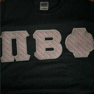 Gildan Charcoal T-Shirt with Pink Greek Letters